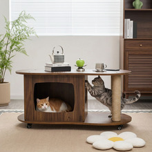 Ezra Oval Coffee Table with Cat House & Scratching Post